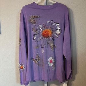 Maccapani Lavender Long Sleeve Top Butterfly Daisy Graphic Print‎